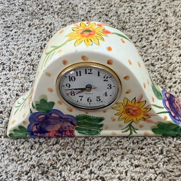 Floral Ceramic Clock with Gold Accents - Picture 1 of 6